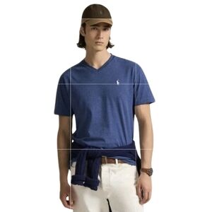 Polo Ralph Lauren Shirt Mens Classic Fit V Neck T Shirt Blue Size Medium Preppy